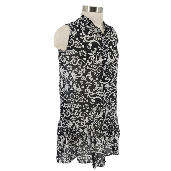 SALONI Tilly Dress Silk Noir Phoenix Fit Flare Shift Sleeveless Button - Picture 4 of 8